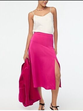 J. Crew Factory Women’s Midi Slip Skirt with Side Slit in Brilliant Plum